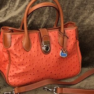 Dooney & Bourke - Burnt Orange Ostrich Embossed Leather Handbag.